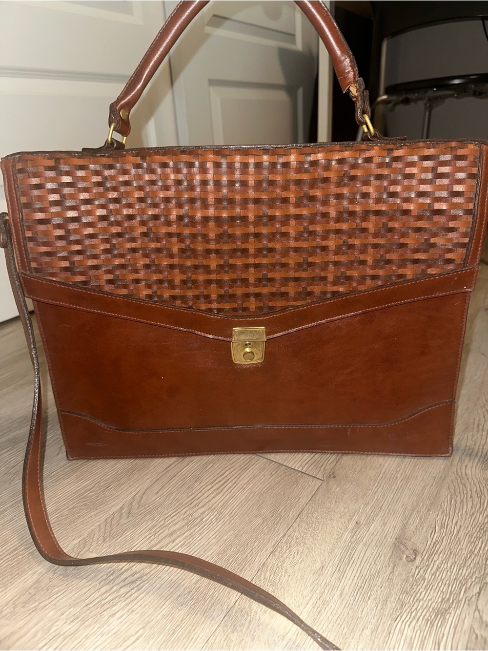Vintage Elka Woven Leather Satchel Briefcase Handbag Laptop Bag